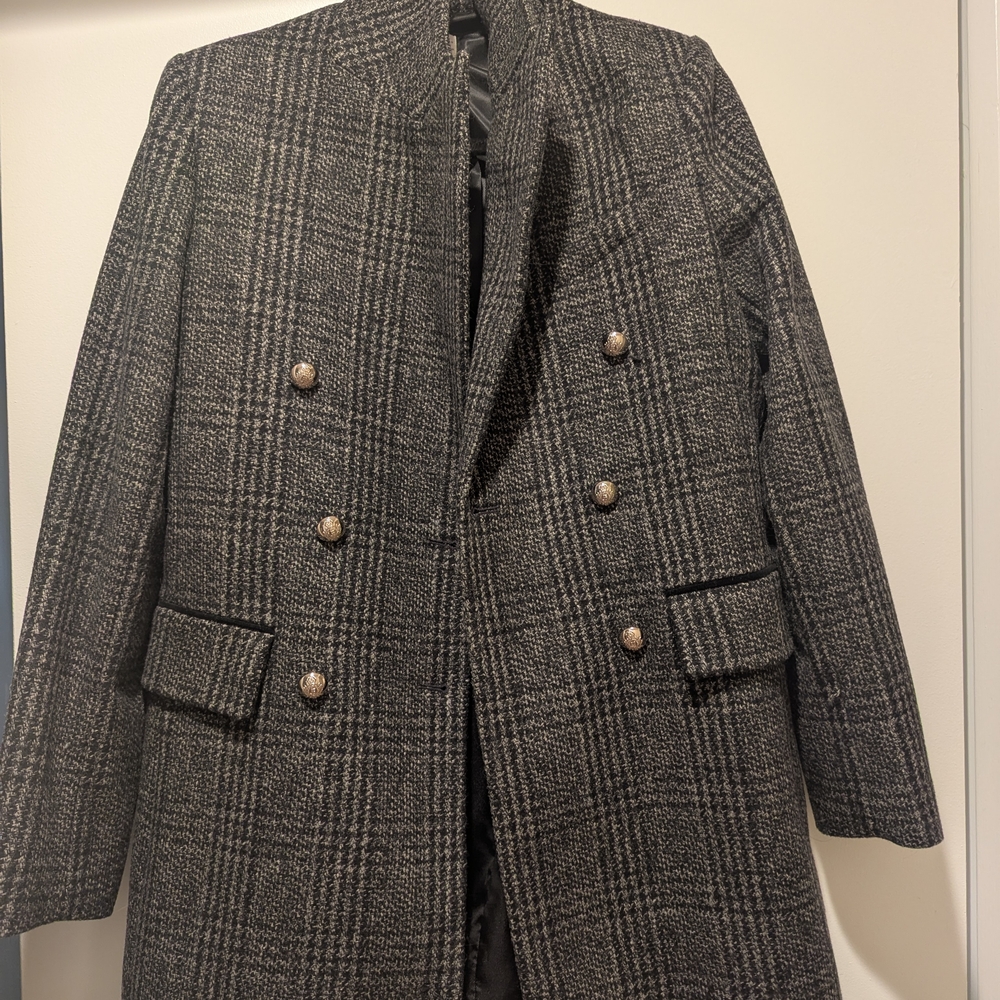 Mango Black and Gray Textured Coat